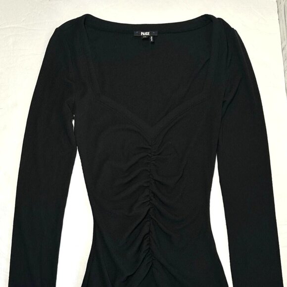 Paige Annalisa Black Sweetheart Neck Fitted Top XS Minimalist Chic Blouse - Picture 1 of 8